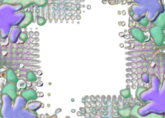 An abstract transparent psychedelic wavy splatter vignette design element overlay.