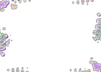 An abstract transparent psychedelic wavy splatter vignette design element overlay.