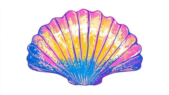 Pretty ocean shell graphic with bright colors. Looks like it was screen printed. Great for making clothes, material, wrapping paper, wallpaper, and posters.