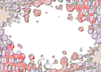 An abstract transparent psychedelic wavy splatter vignette design element overlay.