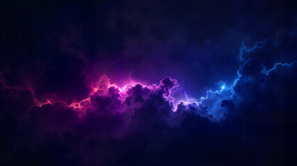 Vibrant neon cloudscape illuminated by colorful lightning in night sky