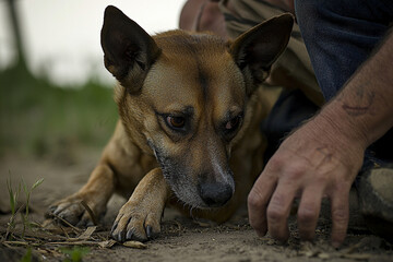 Dog gazes gratefully at owner outside