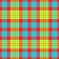 Warp vector tartan textile, easter pattern background seamless. Menswear fabric texture check plaid in cyan and red colors.