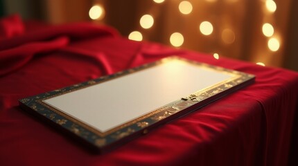 A close-up of a blank movie premiere invitation card, set against a luxurious background that enhances its sophistication.