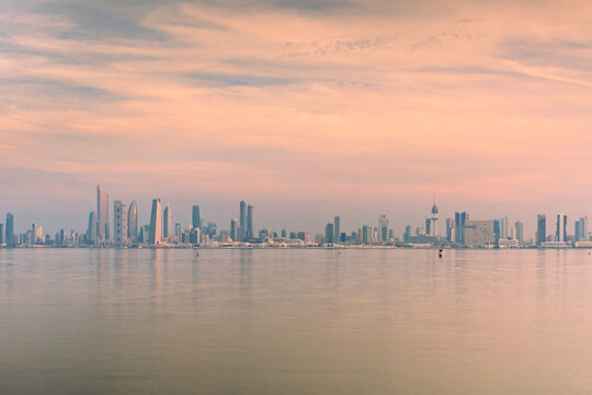 Kuwait skyline at sunset