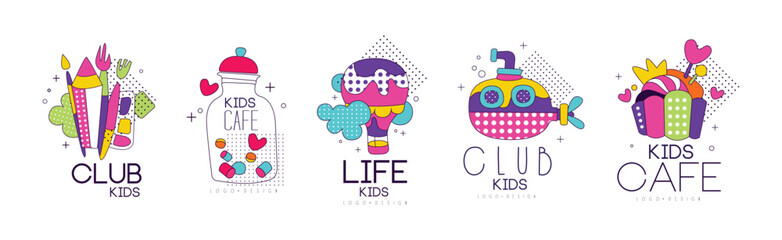 Kids Club and Land Colorful Logo and Label Vector Set