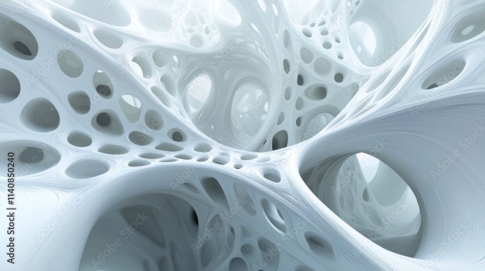 Fototapete abstract white organic structure: a 3d render of a complex, intertwined network of cavities and form