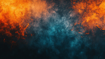 Obraz premium Gradient background with vibrant green, teal, and orange neon color flow. Glowing gradient shapes ideal for banners or covers. Striking Orange and Teal Steam Psychedelic Design for Poster