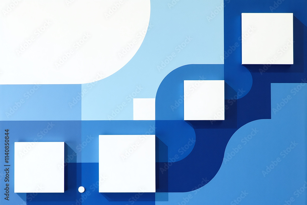 Poster abstract blue white geometric shapes rectangular background featuring squares rectangles clean simpl