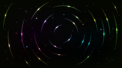 Universe Outer Space Abstract Gradient Poster, Background, and Banner Featuring Starling Light Design and Circular Line Patterns Vector. © Jer