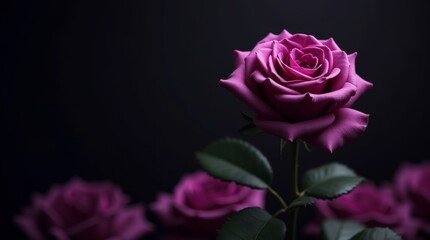 Fototapeta premium A luxurious backdrop of dark purple roses a single purple rose standing out against a black background a greeting card adorned with exquisite roses all captured in a rich dark toned image