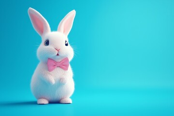 Obraz premium 3D cute bunny with bow tie on blue background, easter bunny, cartoon bunny, bunny wallpaper