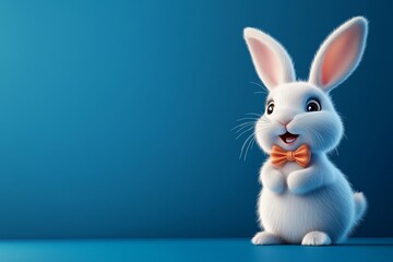 3D cute bunny with bow tie on blue background, easter bunny, cartoon bunny, bunny wallpaper