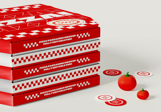 Front View of Stacked Pizza Boxes