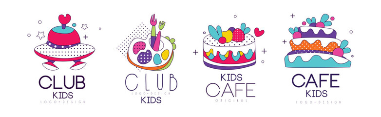Kids Club and Land Colorful Logo and Label Vector Set