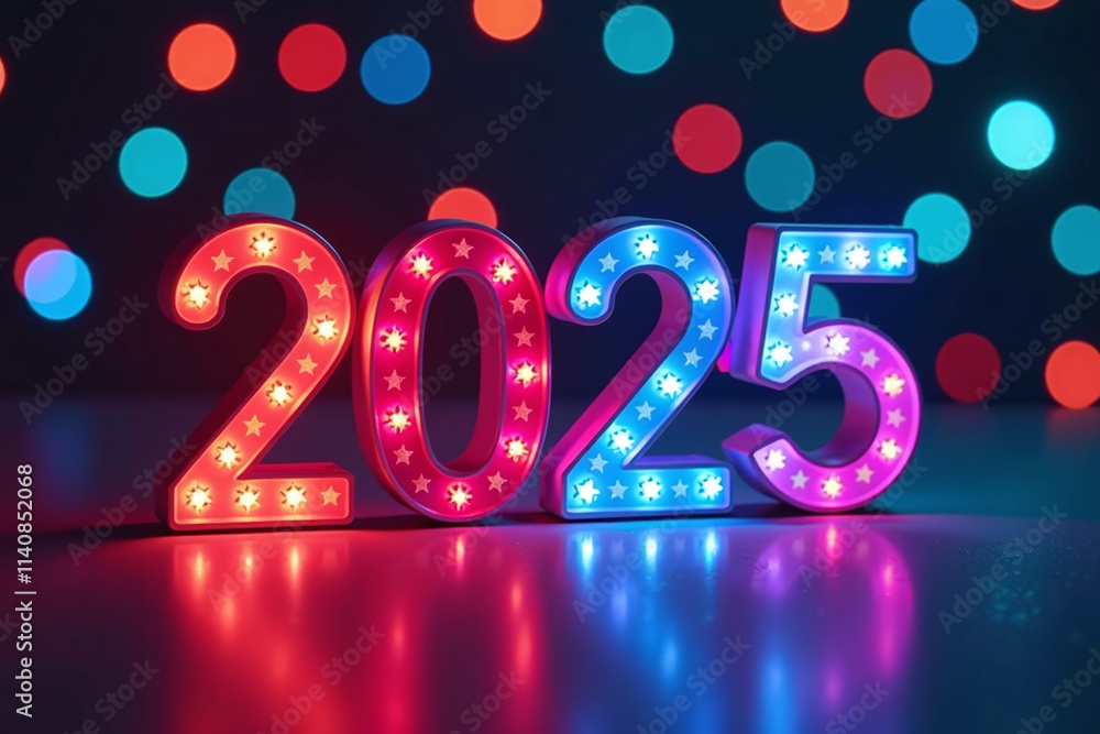 Poster background features happy new year colorful digits space greeting text