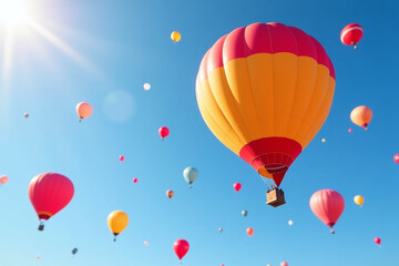 balloons various colors float high bright blue