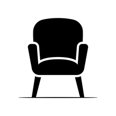 Soft armchair with backrest on legs icon. Black silhouette. Front view. Vector simple flat graphic illustration. Isolated object on white background. Isolate.