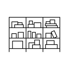 Rack and boxes icon. Black outline linear silhouette. Editable strokes. Front view. Vector simple flat graphic illustration. Isolated object on white background. Isolate.