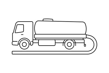 Sewage disposal truck icon. Black outline linear silhouette. Editable strokes. Side view. Vector simple flat graphic illustration. Isolated object on white background. Isolate.