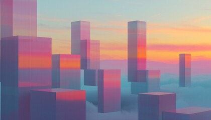 Fototapeta premium Vibrant colors and floating structures create bold surreal cityscapes that challenge perceptions of reality and imagination.