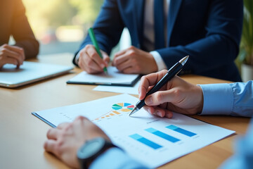 business meeting discusses investment growth market charts plan future financial strategies