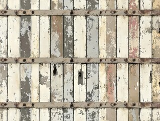 Rustic White, Gray, Brown Wood Panels with Metal Strips: Texture, Background, Vintage, Wall, Aged, Pattern, Design, Grunge, Abstract