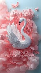 Obraz premium Bird, Swan, Paper Cut Art, Abstract Image, Texture, Pattern Background, Wallpaper, Cover and Screen for Smartphone, PC, Laptop, 9:16 and 16:9 Format