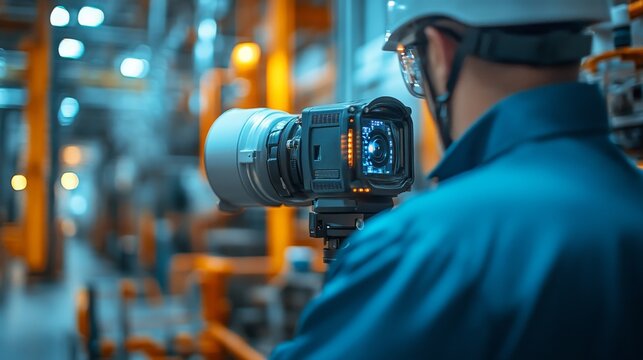 Thermal imaging CCTV camera monitoring activities in an industrial facility at night
