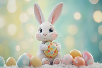 cute easter bunny with easter eggs