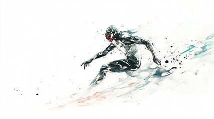 Fototapeta premium Dynamic Athlete in Motion: A Watercolor and Ink Illustration of Speed and Power