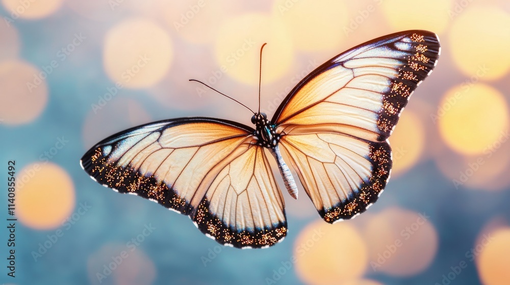Poster stunning close-up of a monarch butterfly with delicate wings displaying vibrant orange and black pat