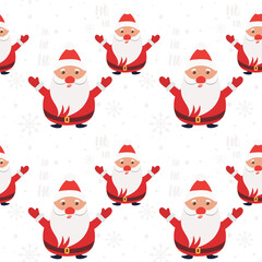 Seamless Christmas Pattern with Santa Claus, Snowflakes, and Ho Ho Ho Text – Festive Holiday Design. Repeat printable Christmas pattern