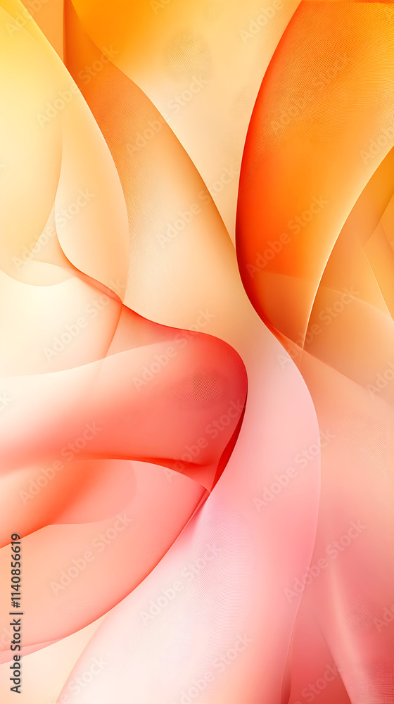 Poster abstract flowing design with soft gradients of warm orange, peach, and red tones, creating a smooth 