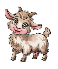 Obraz premium cartoon animation of cute goat - Water color illustration, isolated on white background