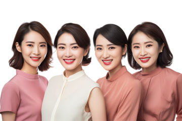 Group of smiling Asian business women on transparent background. Professional, representing teamwork, leadership and women empowerment in modern business culture. Png cut out. For flyers. Isolated.
