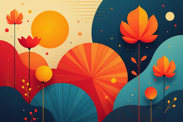 colorful geometric shapes light minimalist drawing style inspired art nouveau designs touch modern