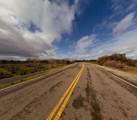 View or yellow lines in the middle of a levee road 