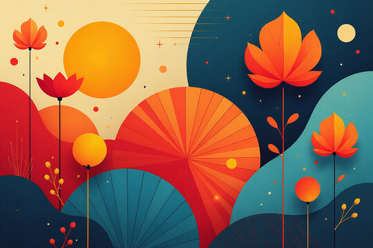 colorful geometric shapes light minimalist drawing style inspired art nouveau designs touch modern