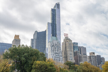 New York City - October 25, 2015: Central Park's Stunning Fall Foliage, A Scenic View of Autumn Colors