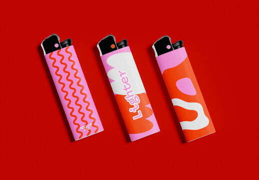Three Gas Lighters Mockup