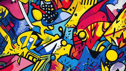 Comics illustration, retro and 90s style, pop art pattern, abstract crazy and psychedelic background, Generative AI