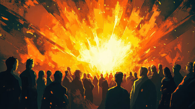 A dramatic illustration of the Christian Pentecost. vivid and dramatic illustration captures a key Christian historical event, bringing to life a moment of profound spiritual significance.