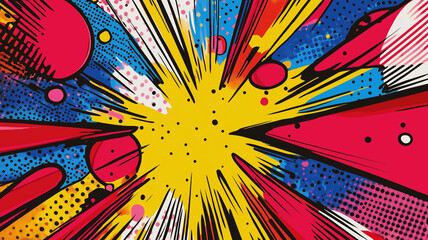 Fototapeta premium Comics illustration, retro and 90s style, pop art pattern, abstract crazy and psychedelic background, Generative AI