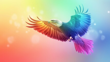 Obraz premium an eagle flying with wing spread in the air with pastel light background