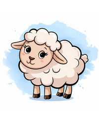Obraz premium cartoon animation of sheep - Water color illustration, isolated on white background