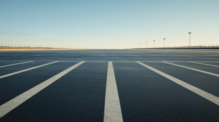 Empty motor sport asphalt race track, clear and awaiting action, with no cars in sight