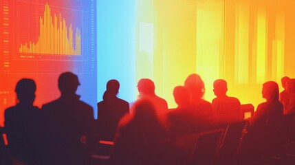 A conference room, people are strategizing on climate change solutions. Digital displays show graphs of rising temperatures, reflecting the urgency of the discussion for environment