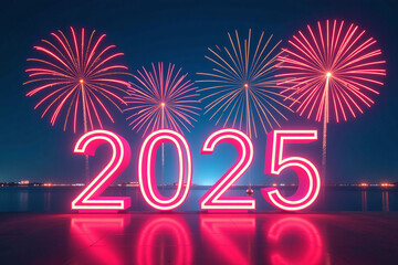 designs neon fireworks futuristic happy new year celebration