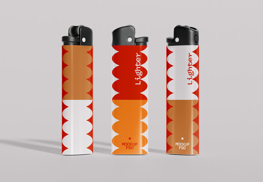 Front View of Three Lighters Mockup